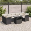Set de sofás de jardín y cojines 8 piezas ratán sintético negro