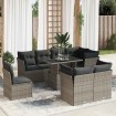 Set de sofás de jardín con cojines 9 pzas ratán sintético gris