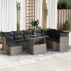 Set de sofás de jardín con cojines 9 pzas ratán sintético gris