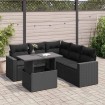 Set de sofás de jardín 6 piezas y cojines ratán sintético negro